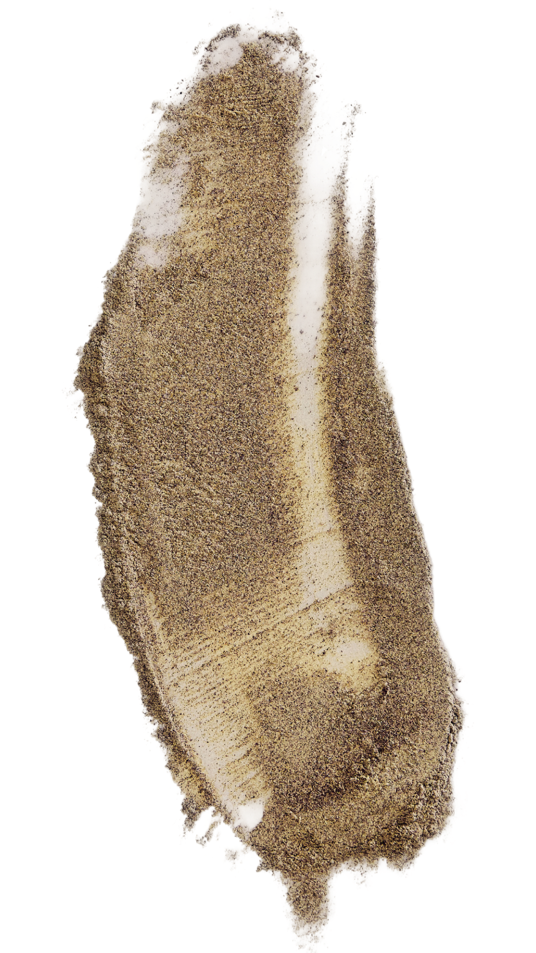 Beige-brown granular cosmetic swatch with streaked texture on black background